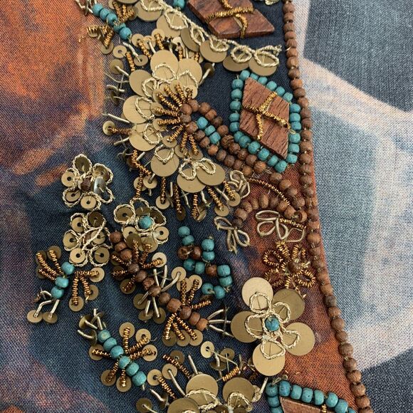 Soft Surroundings Tunic Medium Blouse Millefiori Blue Geometric Print Sequin Top - Picture 13 of 16